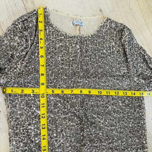 Free people sequin Gold Rush Long Sleeve in Gold Combo NWOT - Picture 7 of 9